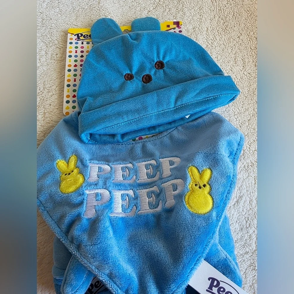 New blue Peeps Baby boy Set Includes Hat, Bib, Booties Easter Bunny PEEP PEEP